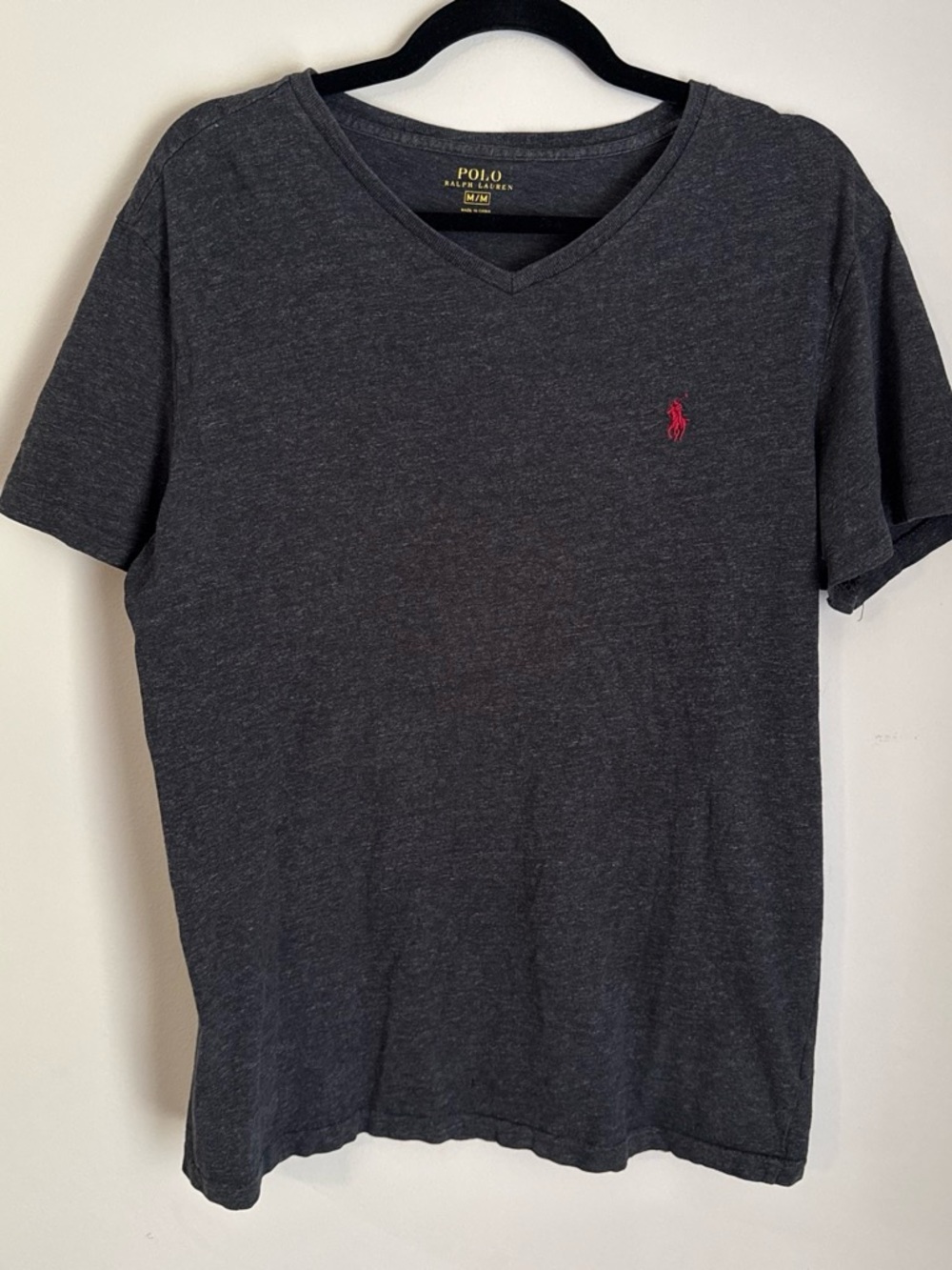 Polo by Ralph Lauren Men's Charcoal V-Neck T-Shirt with Red Logo